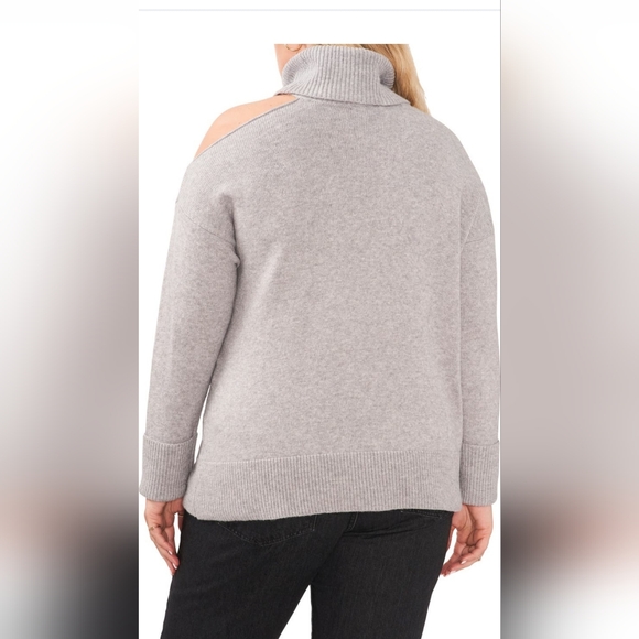 1.STATE Cutout Cold Shoulder Turtleneck Sweater Grey Cotton Relaxed Cozy 2X - Picture 6 of 7